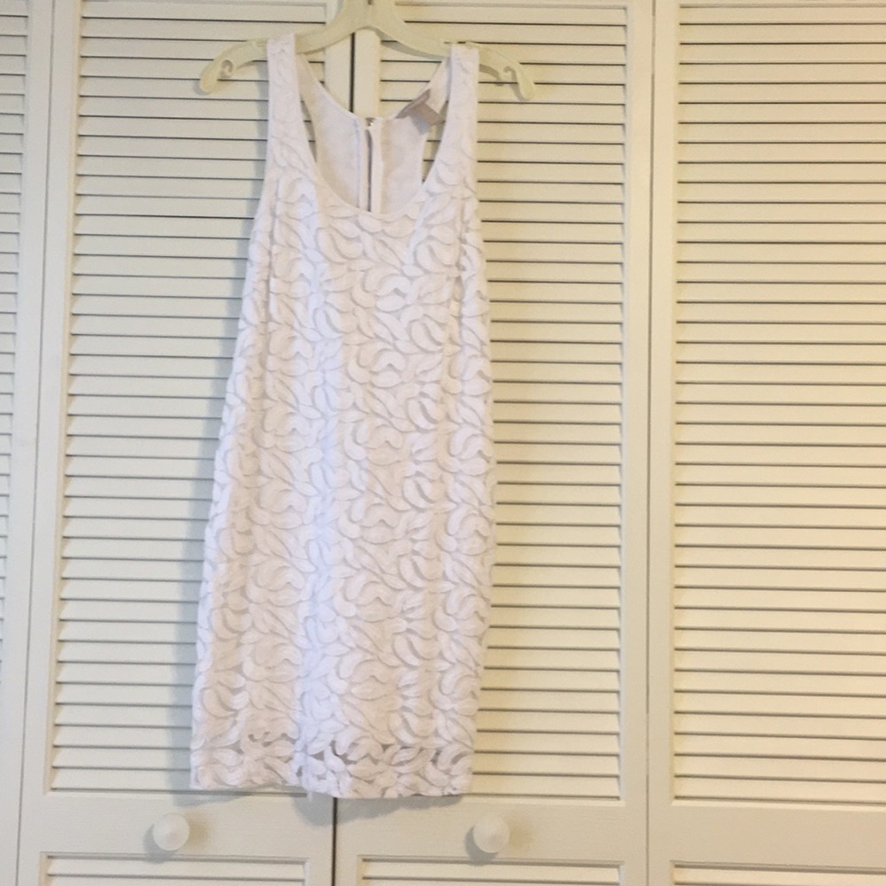 White paisley stitch halter back sundress lined